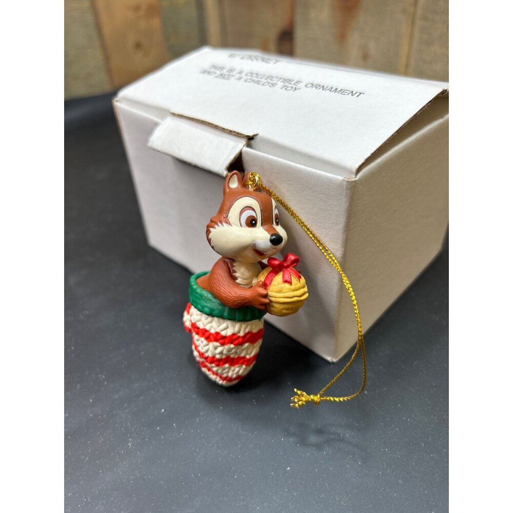 Disney Chip Collectible Ornament With Gift Basket & Red Bow